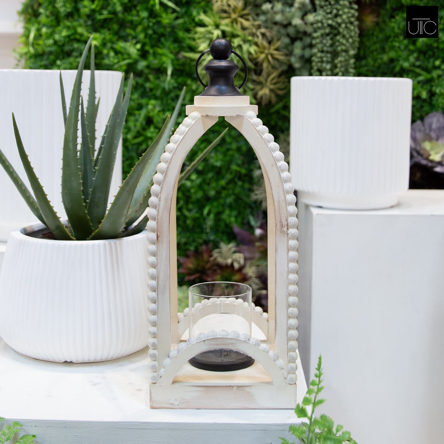 Mavis Beaded Edge Wood Lantern