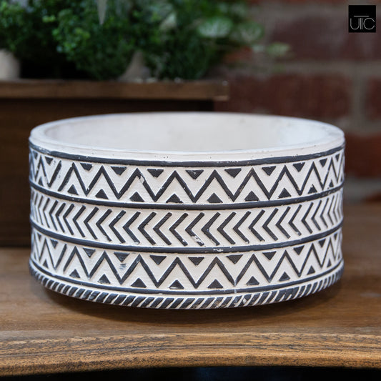 Ceramic Pot Washed Finish Black, White-4.5"H