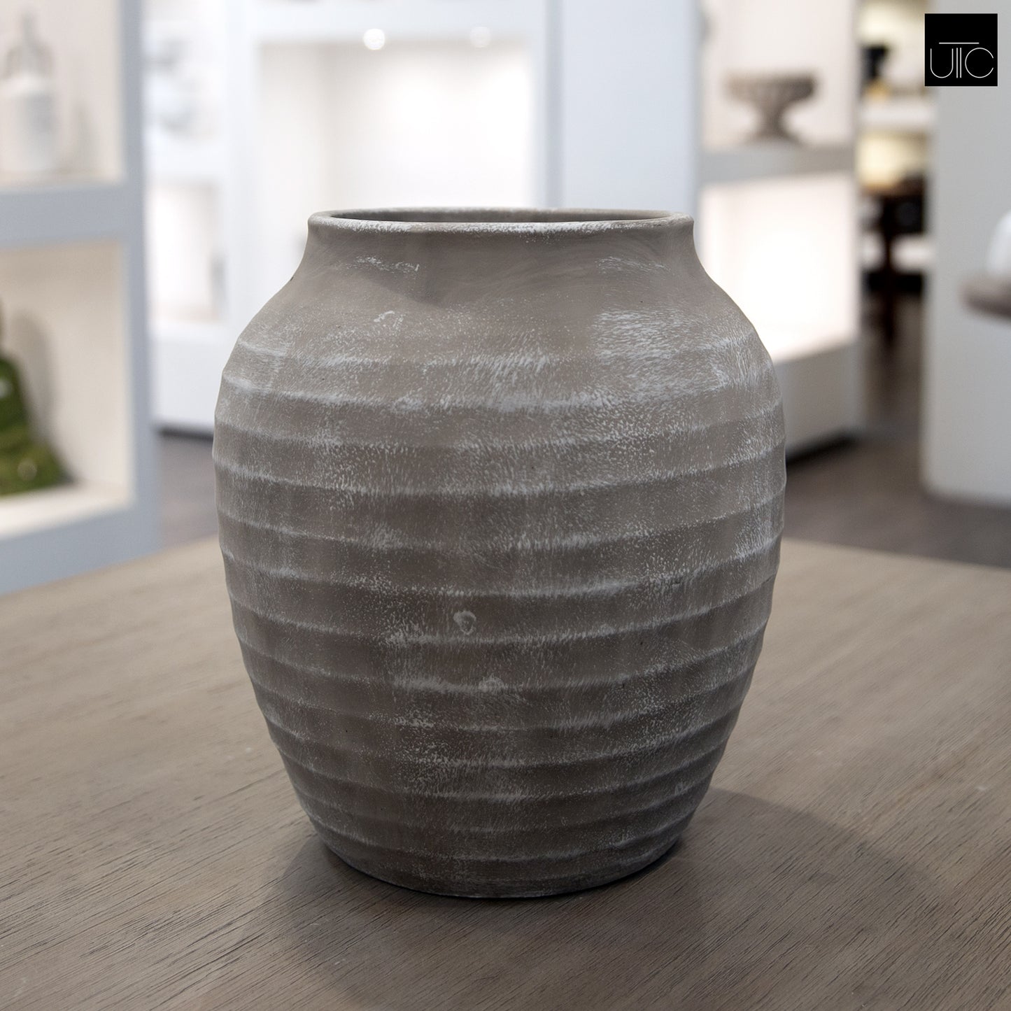 Kira Ribbed Amphora-Style Cement Planter