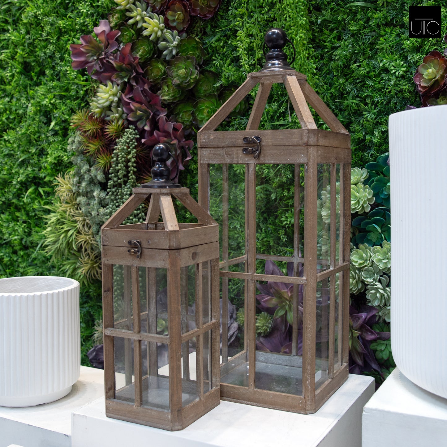 Thorne Window Pane Wood Lanterns (Set of 2)