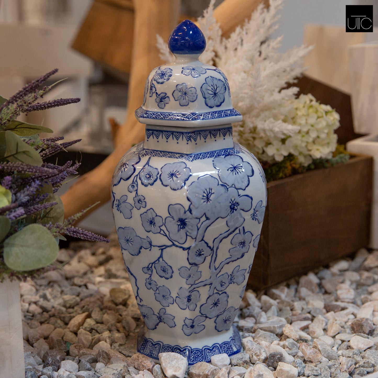 Portia Blue Chinoiserie Temple Jar