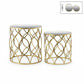 Two round nesting accent tables with a metallic gold finish and mirror tops, featuring an intersecting wave design.