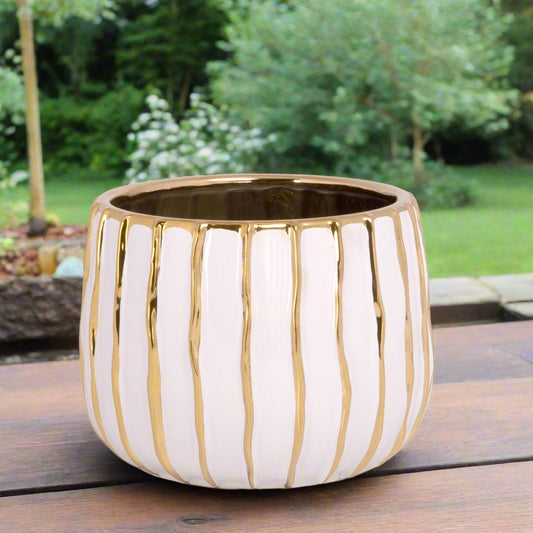 Lorcette Ceramic Striped Gold Planter
