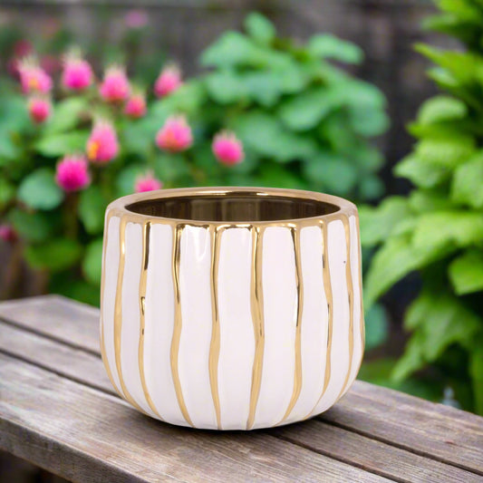 Lorcette Ceramic Striped Gold Planter