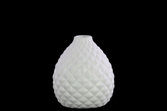Ceramic  Round Vase Matte Finish White-5.75"H