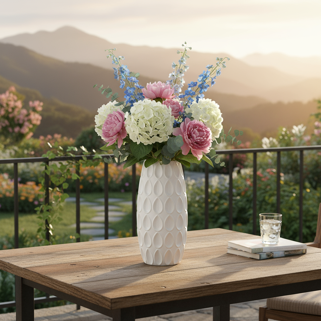 Selma Ceramic Round Vase with Debossed Water Drops Design