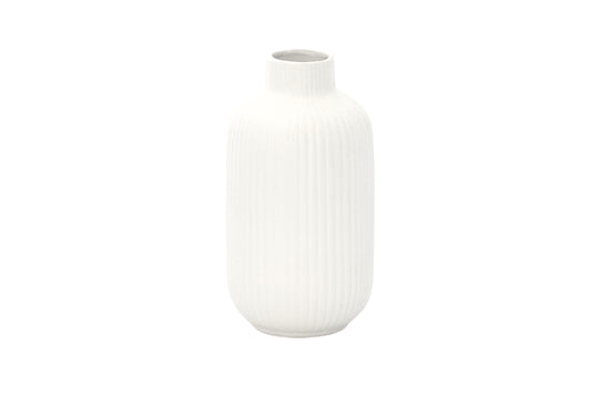 Ceramic Round Cylinder Bottle Vase Matte Finish White