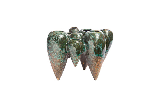 Ceramic Cluster Organic Vases Distressed Finish Moss