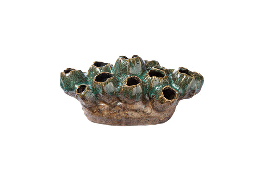Ceramic Cluster Organic Vases Distressed Finish Moss Green-5.50"H