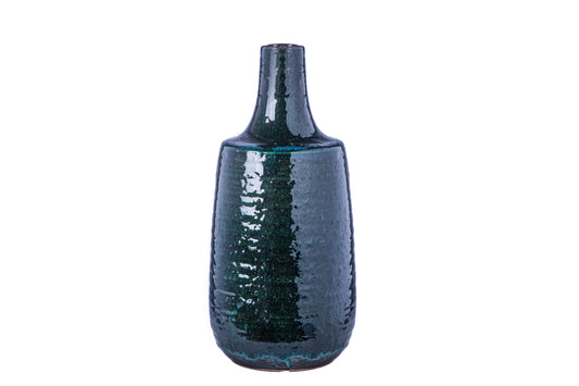 Ceramic Round Organic Bottle Vase Gloss Finish Dark Cadet-14.00"H