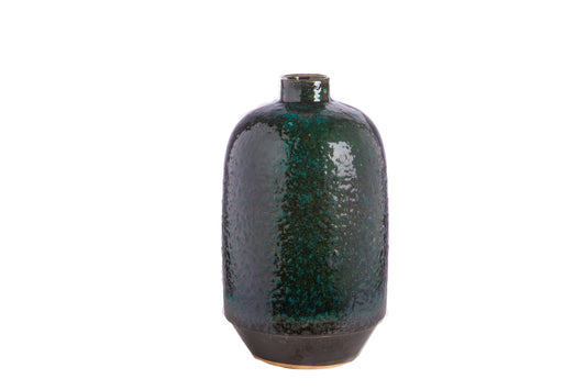 Ceramic Round Bellied Organic Vase Gloss Finish Dark Cadet-12.50"H