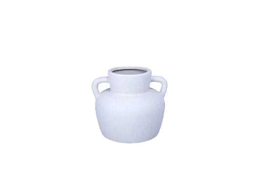Ceramic Bellied Body Vase With Dual Loop Handles White