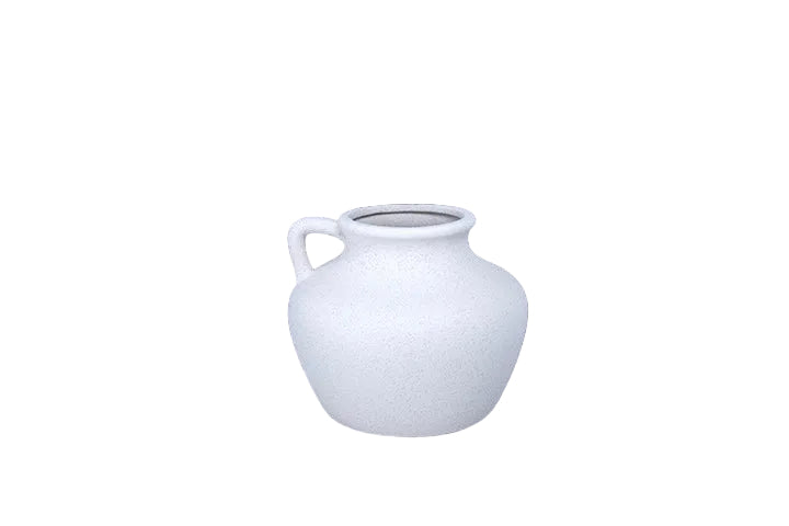 Ceramic Bellied Vase with Single Loop Handle White