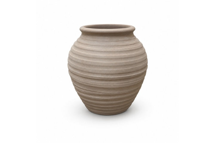 Terracotta Rounded Ribbed Vase with Flared Mouth Brown