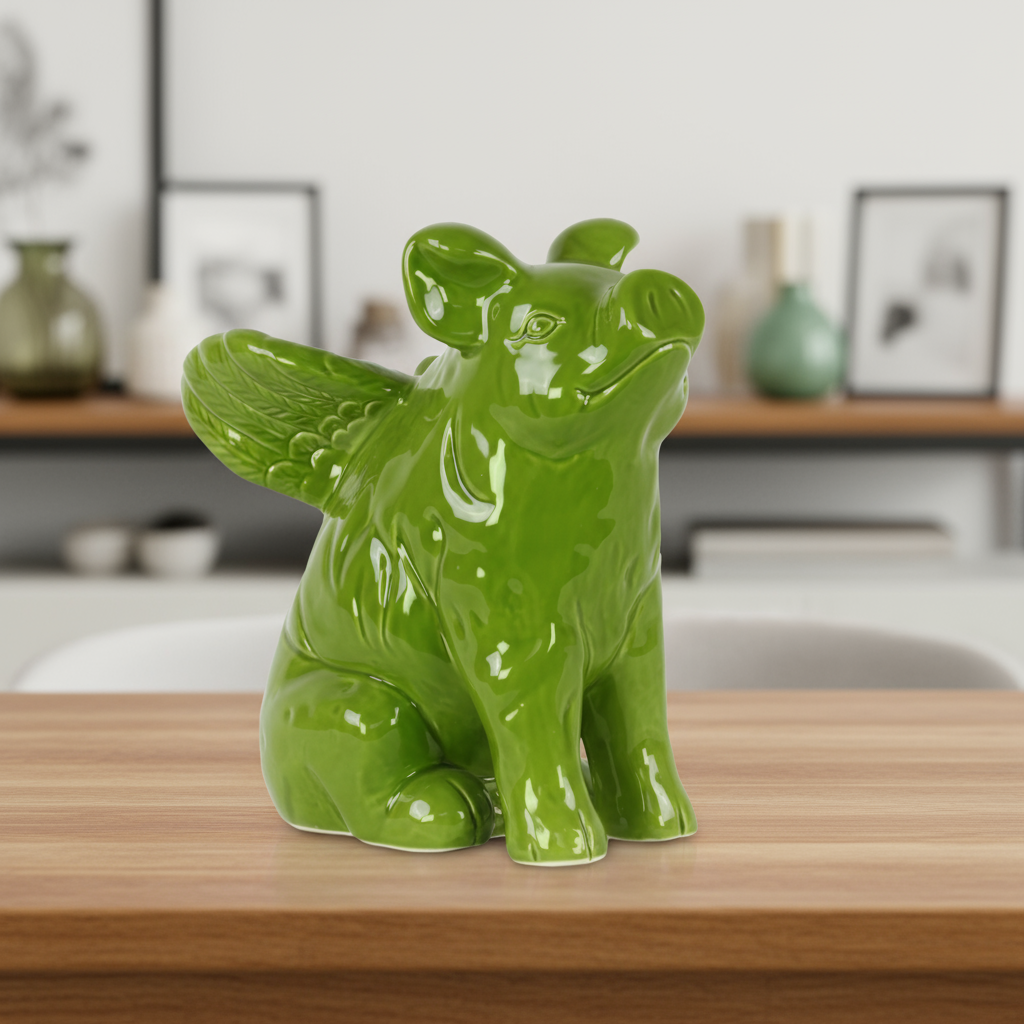 Crystal Ceramic Sitting Winged Pig Figurine