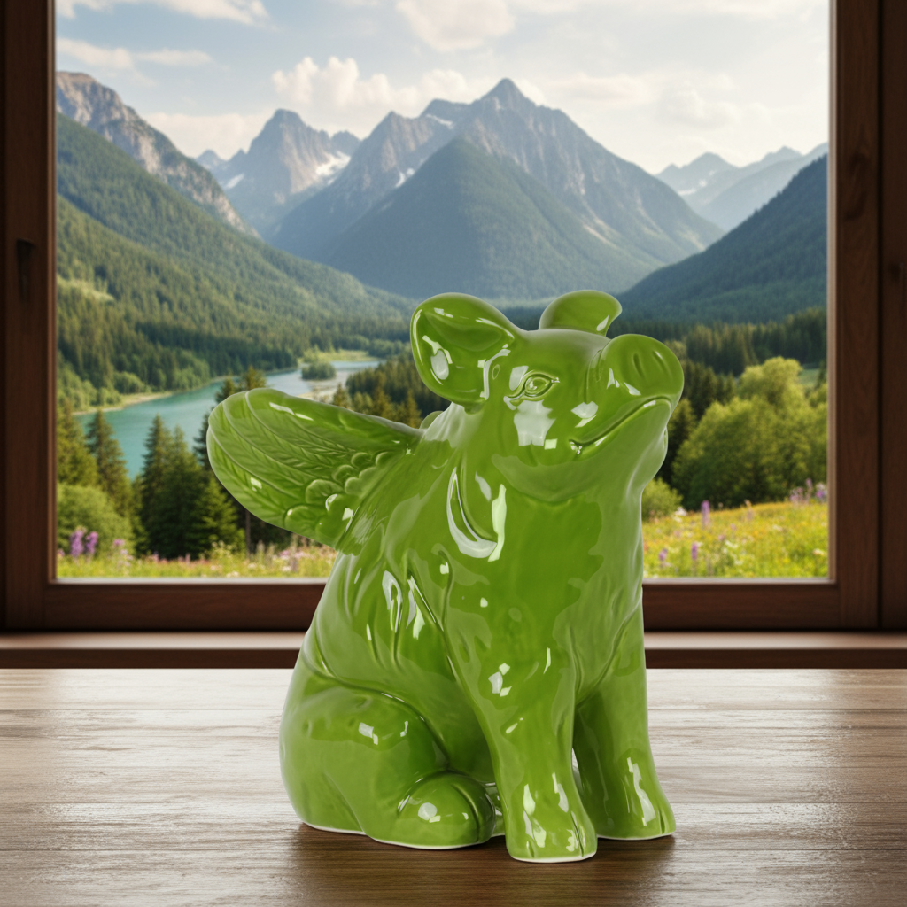Crystal Ceramic Sitting Winged Pig Figurine