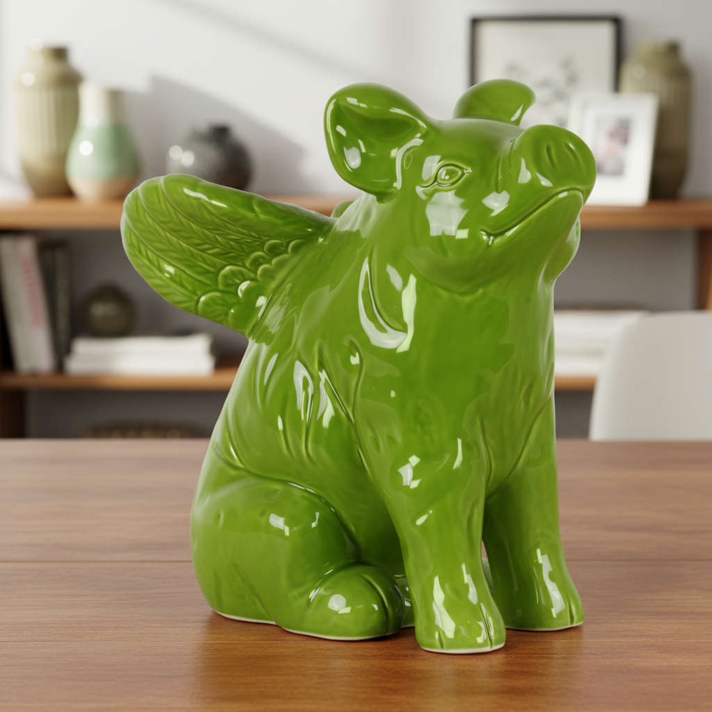 Crystal Ceramic Sitting Winged Pig Figurine