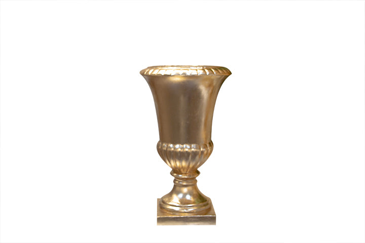 Fluted-Pedestal Fiber Glass Urn With Detailed Rim and Squared Base