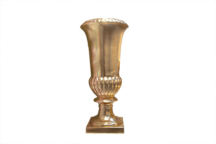 Fluted-Pedestal Fiber Glass Urn With Detailed Rim and Squared Base