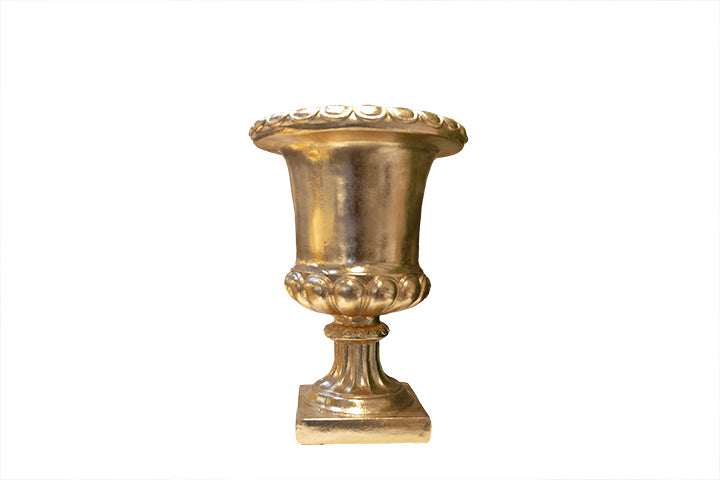 Banded-Pedestal Fiber Glass Urn With Flattened Rim and Short Fluted Stem