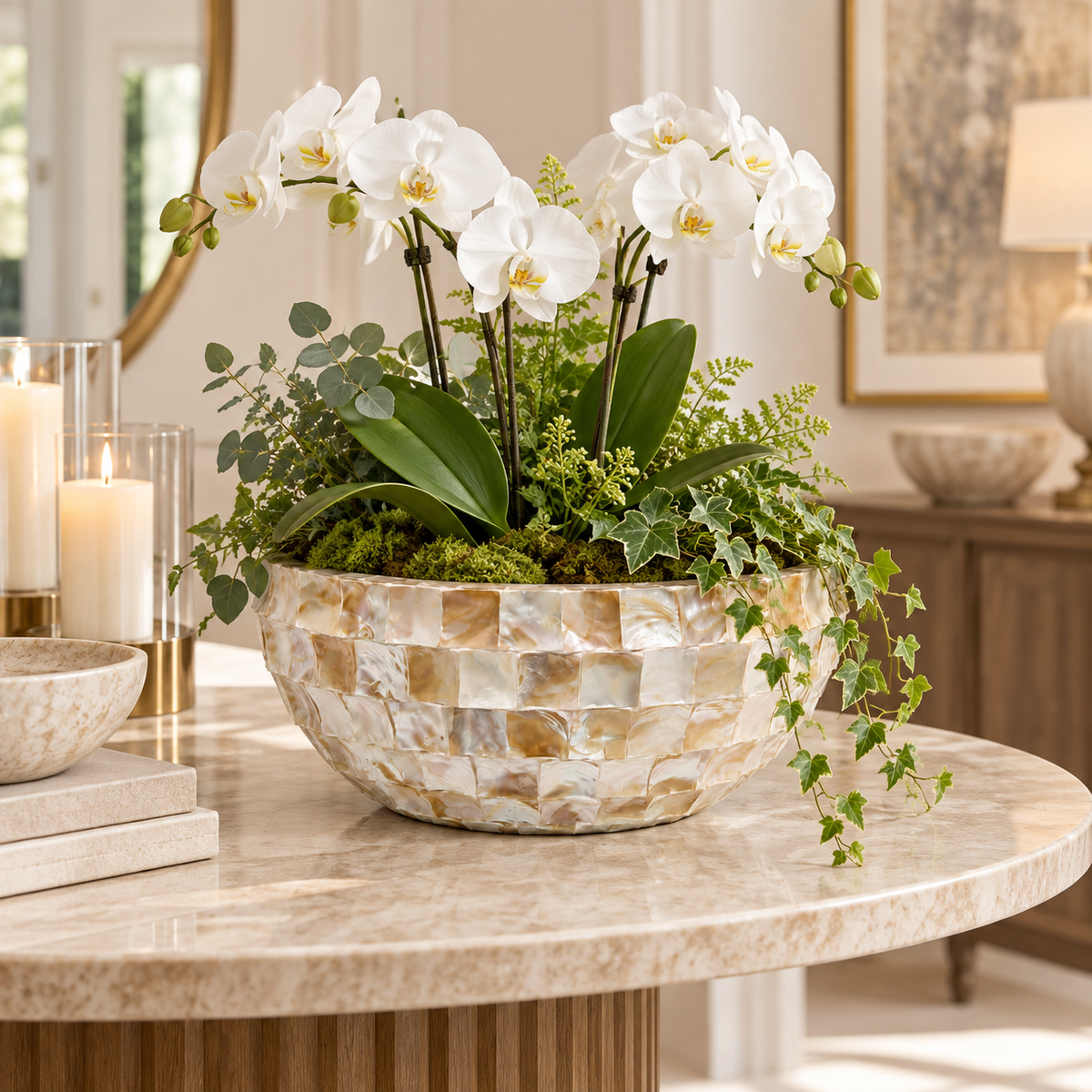Eudora Opalescent-Tiled Fiberglass Bowl Planter