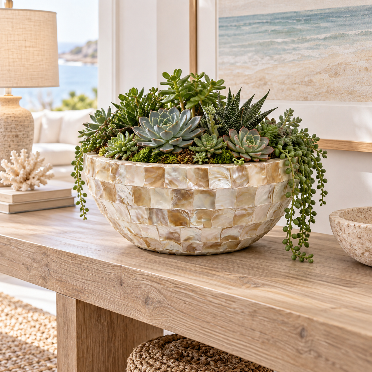 Eudora Opalescent-Tiled Fiberglass Bowl Planter