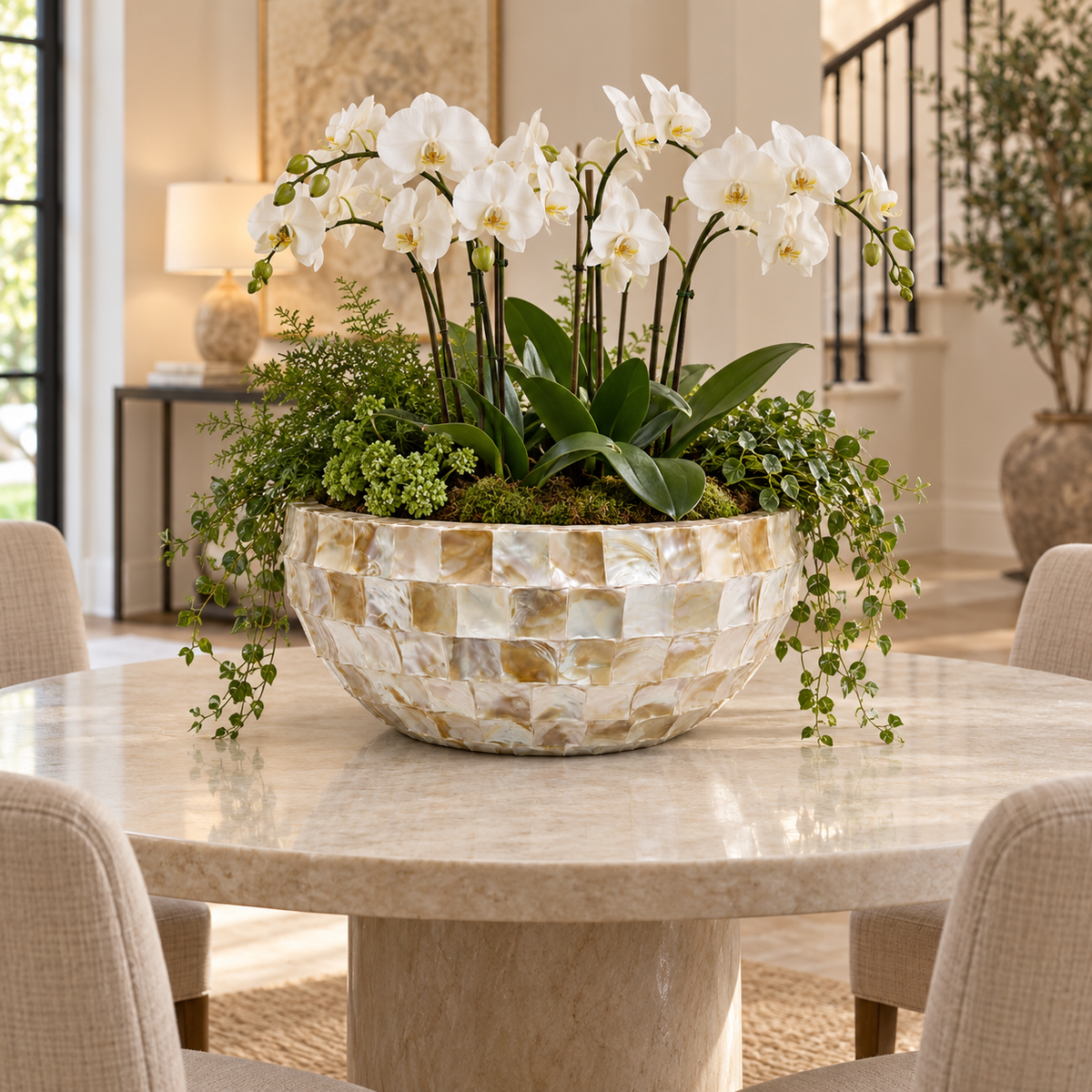 Eudora Opalescent-Tiled Fiberglass Bowl Planter