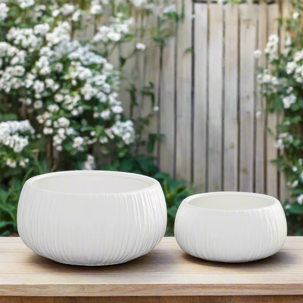 Soliva Ceramic Ribbed Flower Pot Set
