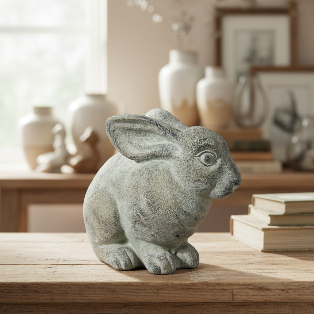 Dovie Cement Sitting Rabbit Figurine