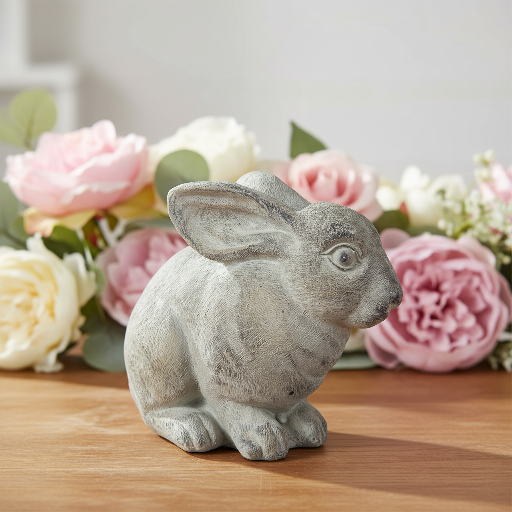 Dovie Cement Sitting Rabbit Figurine