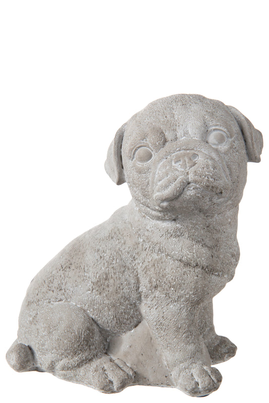 Cement Sitting Baby Bulldog Figurine Concrete Finish Gray-7.50"H