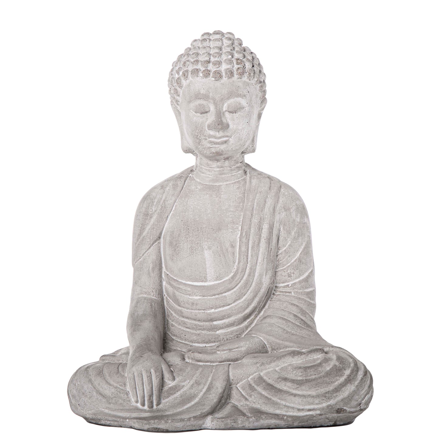 Cement Meditating Buddha Figurine Washed Concrete Finish-11.50"H