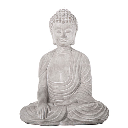 Cement Meditating Buddha Figurine Washed Concrete Finish-11.50"H