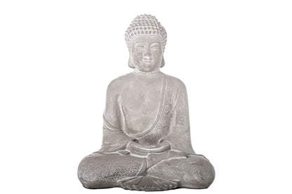 Cement Meditating Buddha Figurine Washed Concrete Finish-11.50"H