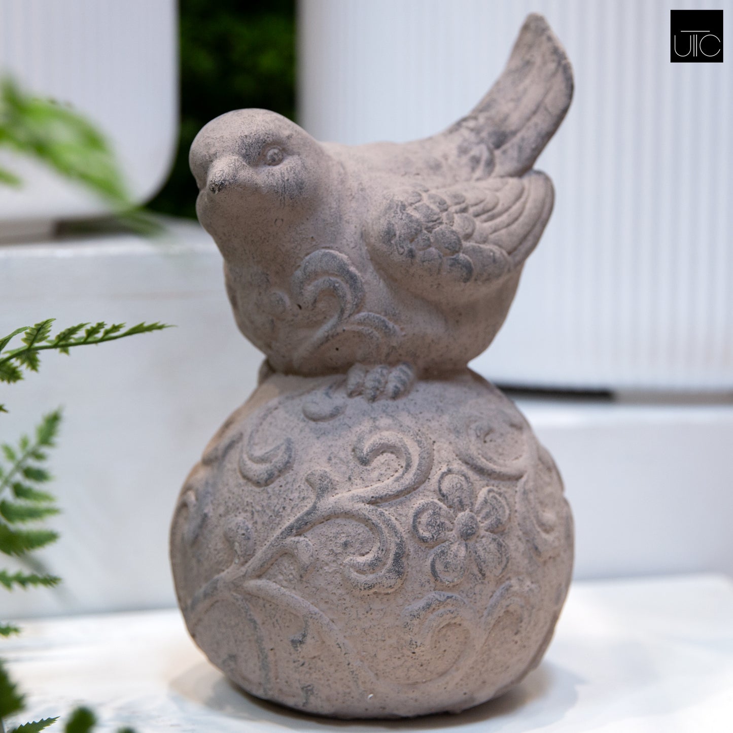 Terracotta Bird  Figurine Washed Finish Gray-10.5"H