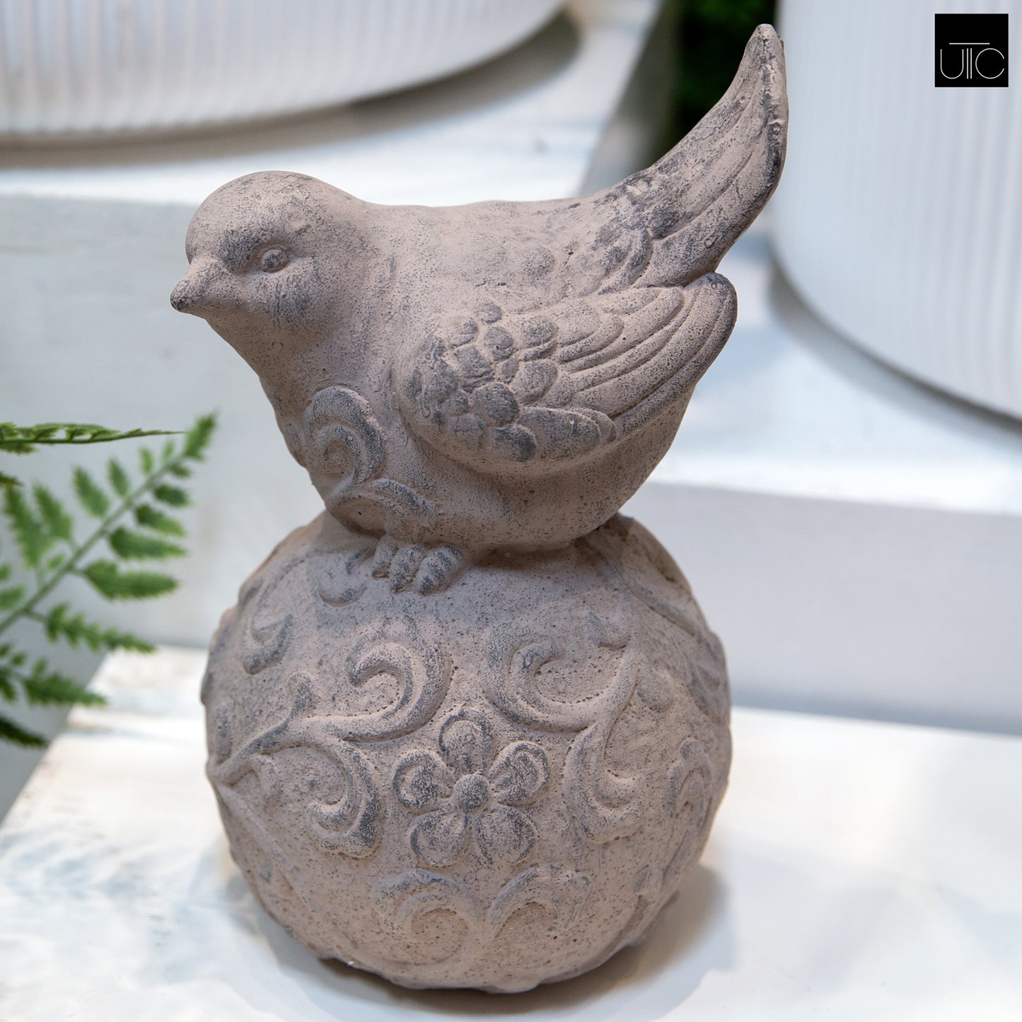 Terracotta Bird  Figurine Washed Finish Gray-10.5"H