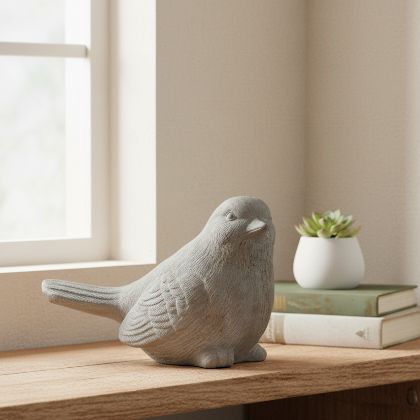 Cato Sitting Bird Cement Figurine