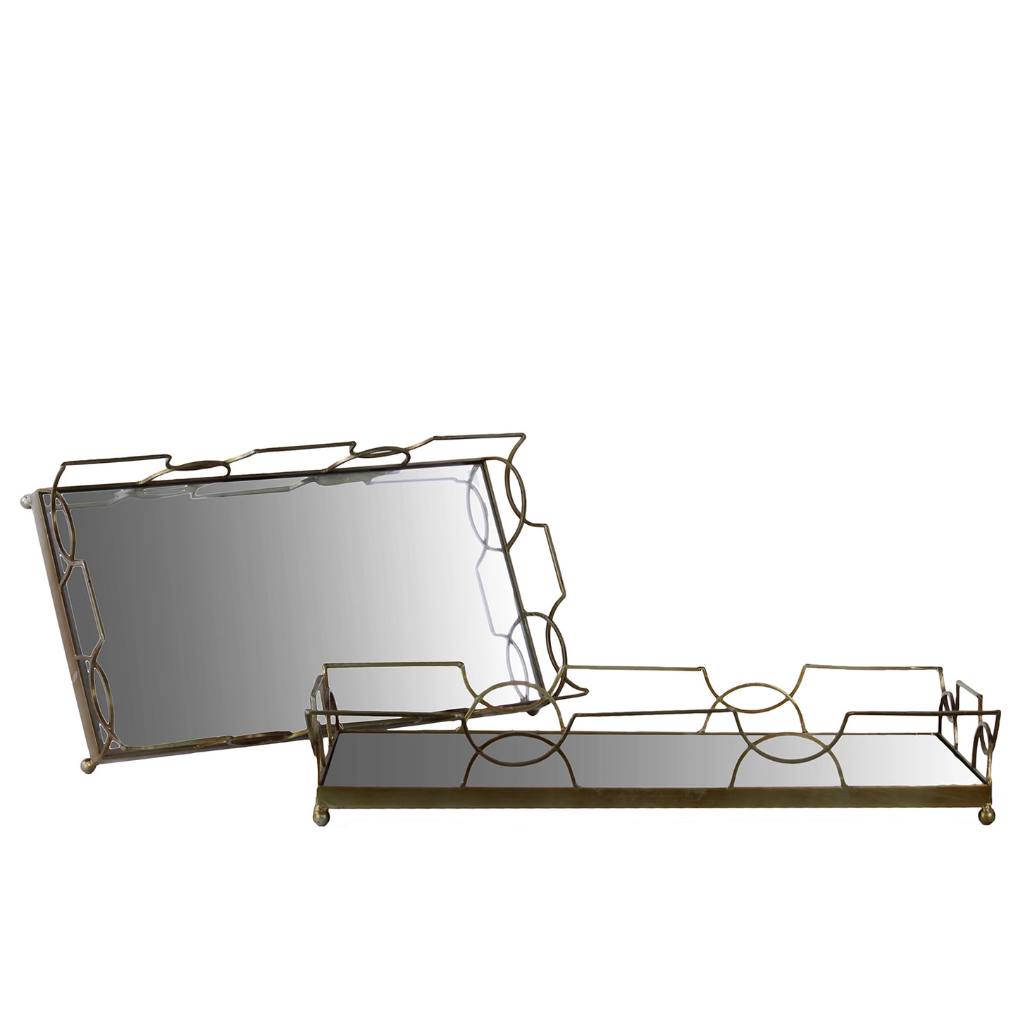 Jacinta Metal Tray Set with Mirror Surface and Handles (Set of 2)