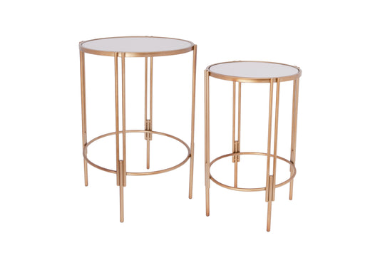 Metal Table with Mirror Top Set of Two Gold