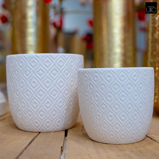 Ceramic Round Pot Matte Finish White-5.00"H -197