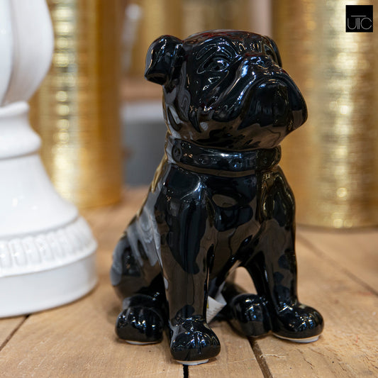 Ceramic Sitting British Bulldog Figurine with Collar Gloss
