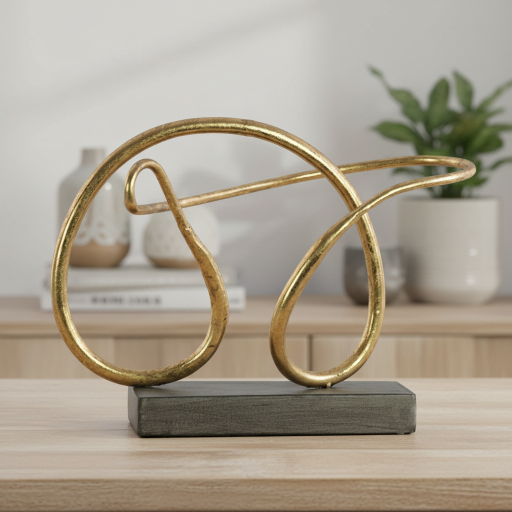 Jaxie Metal Pretzel Abstract Sculpture on Rectangle Base