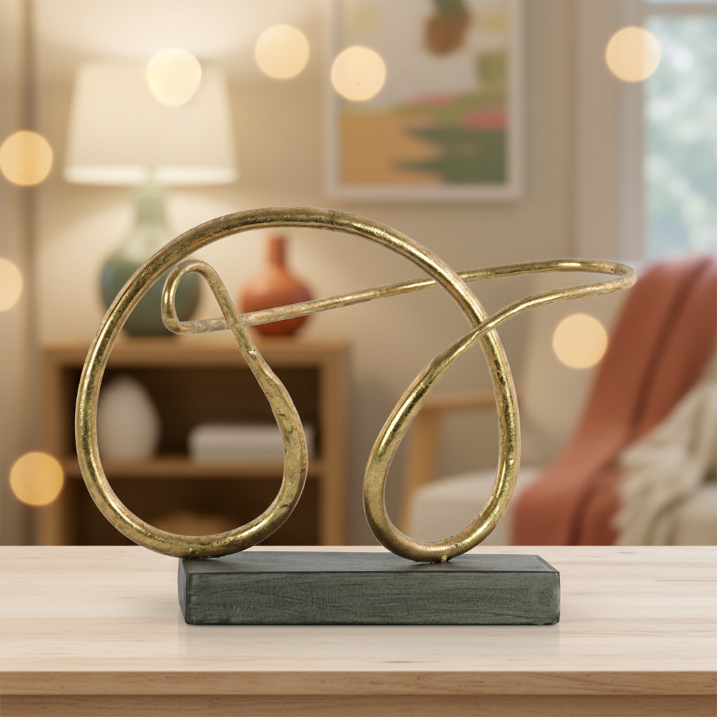 Jaxie Metal Pretzel Abstract Sculpture on Rectangle Base