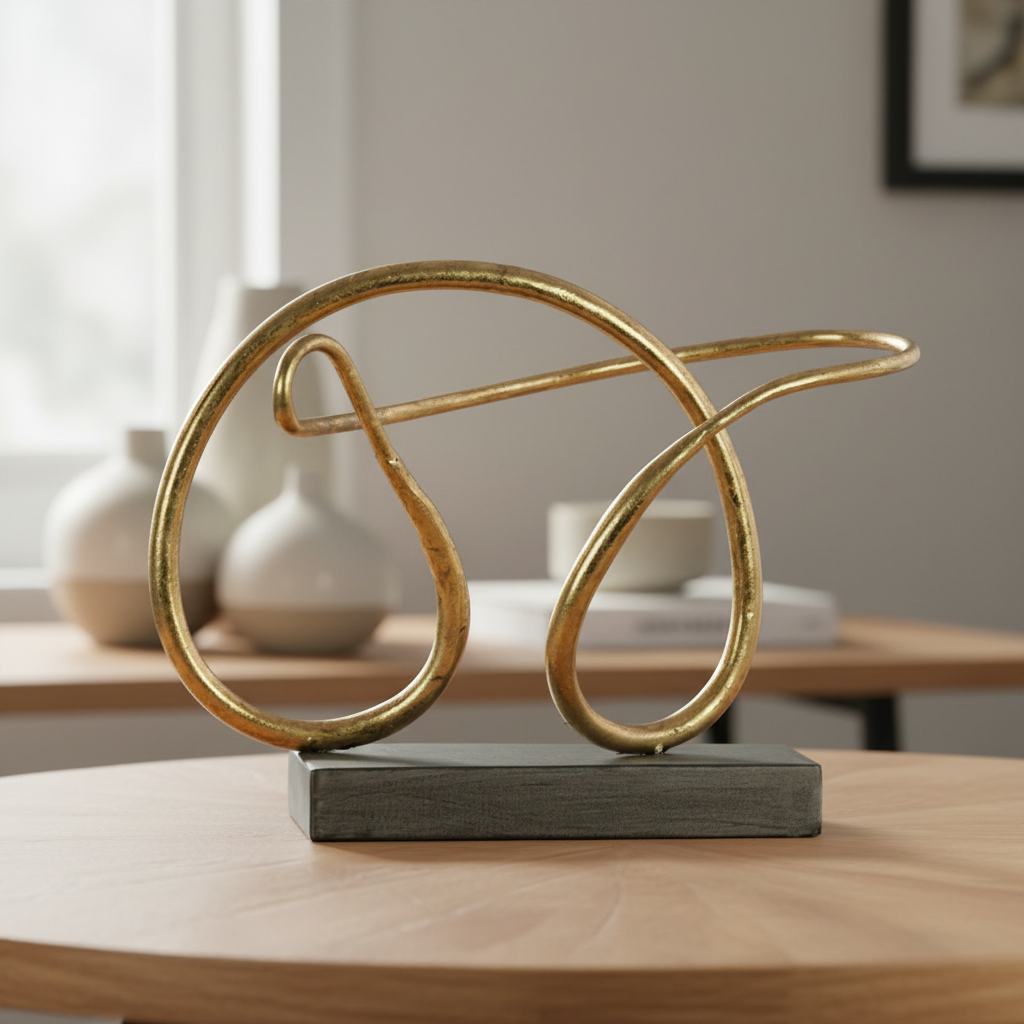 Jaxie Metal Pretzel Abstract Sculpture on Rectangle Base