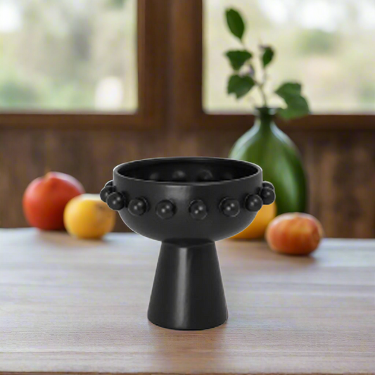 Emarise Ceramic Black Pedestal Bowl