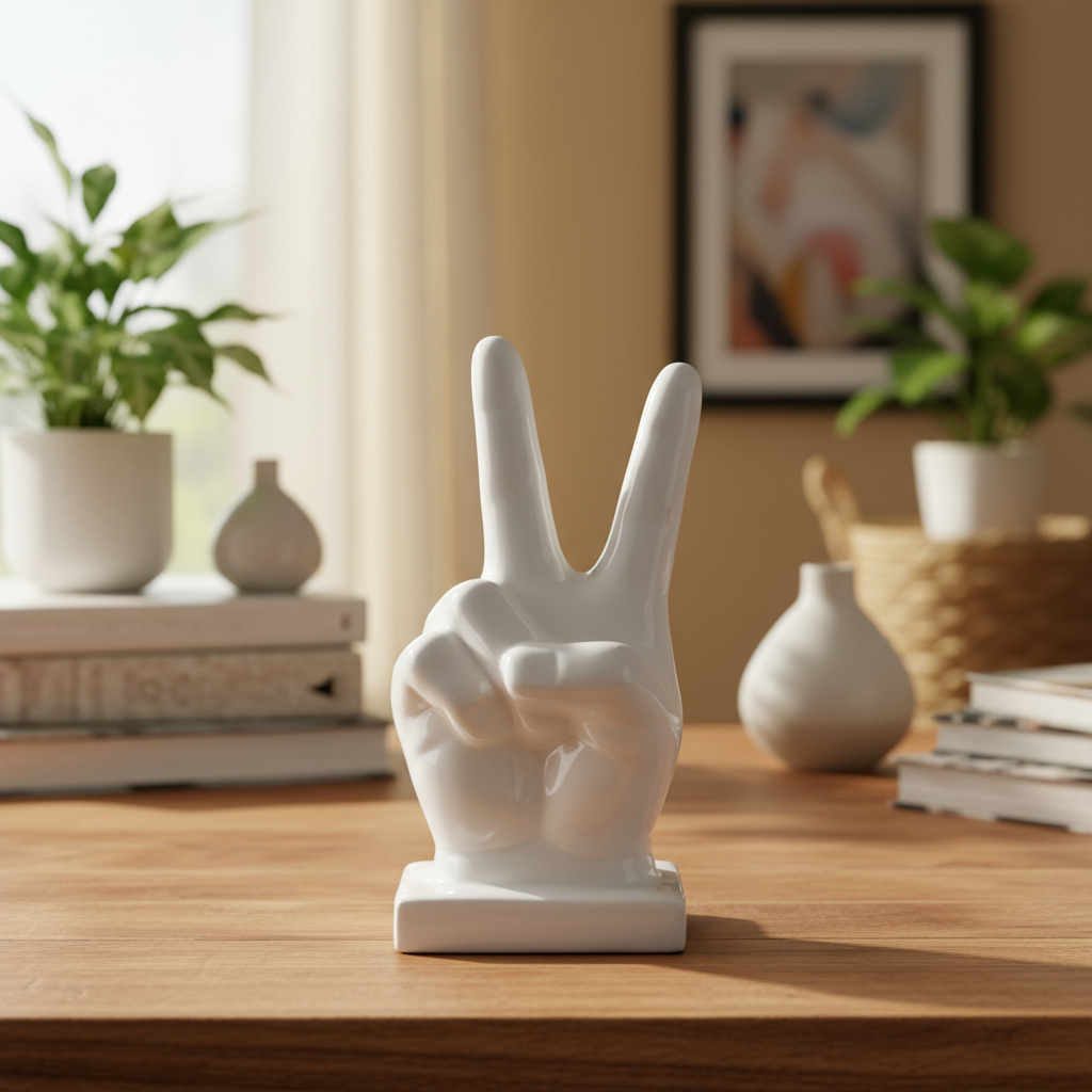 Xylah Ceramic "Peace" Hand Sign Tabletop Décor on Base