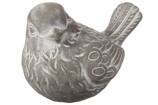 Terracotta Sitting Bird Figurine Concrete Finish Gray-4.50"H