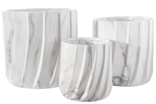 Ceramic Round Pot Marble Finish White-7.50"H -169