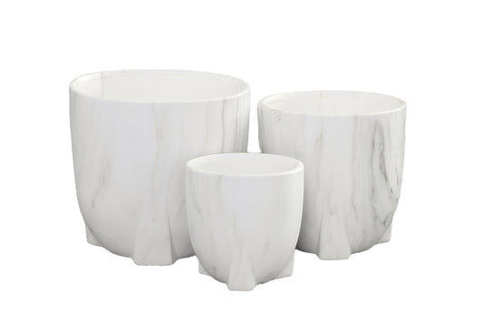 Ceramic Round Pot Marble Finish White-7.50"H -170