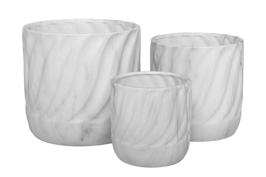 Ceramic Round Pot Marble Finish White-7.50"H -171